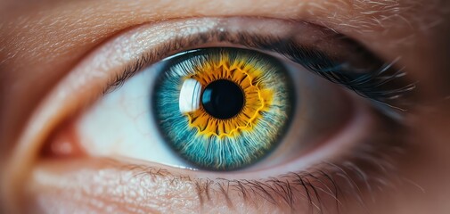 Close-up of a human eye displaying vibrant colors and intricate patterns.