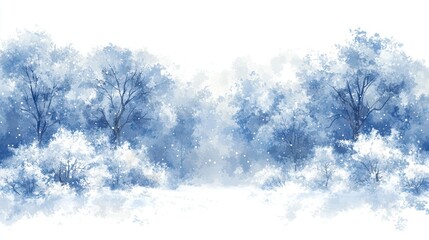 Scenic Winter Landscape with Blue Tones, Soft Snowfall and Frosted Trees Creating a Serene and Peaceful Atmosphere in a Dreamy Natural Scene