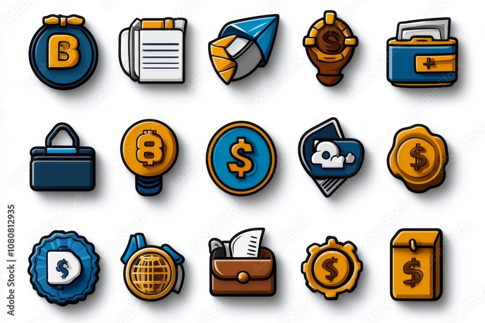 Poster Clean and simple financial dashboard icons flat style on a white background