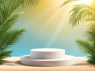 Obraz premium podium white show product minimal add object natural plant background mockup cosmetic. Free Vector