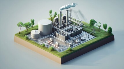 Modern industrial plant generating clean energy and protecting nature