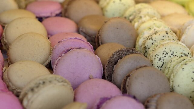 Colorful macaroons on a table, Paris, &Icirc;le-de-France, France
