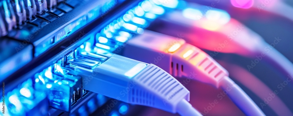 Aufkleber Ethernet cables connecting to network switch with blinking lights