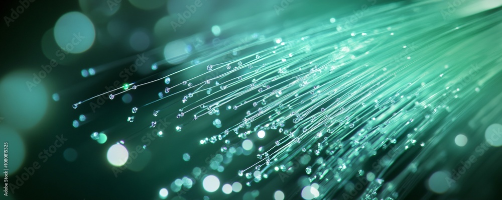 Poster fiber optic cables transferring digital data with bokeh effect