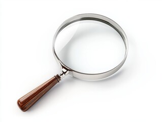 Magnifying glass with a wooden handle on a white isolated background.