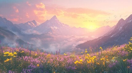 Obraz premium Sunrise Over Mountain Meadow