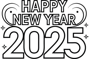 typography happy new year 2025 silhouette vector art
