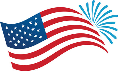 4th of July flag waving with fireworks art