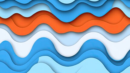 Colorful Abstract Waves in Paper Cut Style Emphasizing Fluidity and Movement with Vivid Blue, White, and Orange Tones Ideal for Modern Design Applications