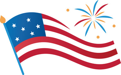 4th of July flag waving with fireworks art