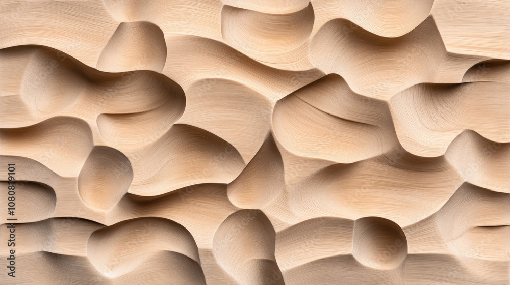 Wall mural abstract textured surface with smooth wavy patterns resembling natural wood grain in soft beige tone