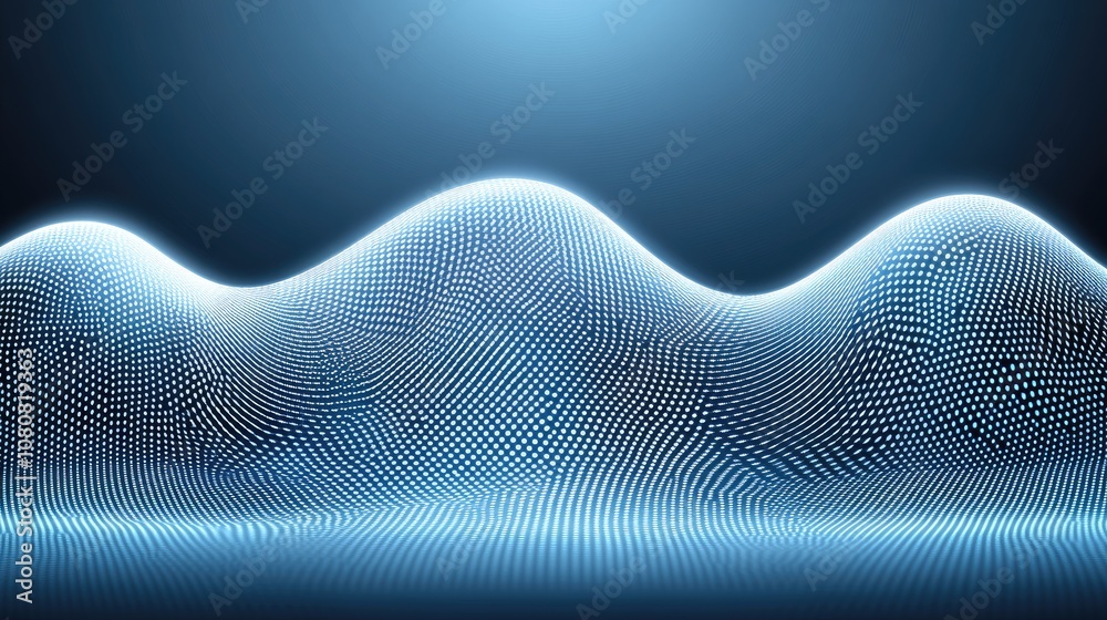 Poster abstract waves of light in a digital environment representing sound waves or data flow with a high-t