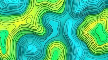 Fototapeta premium Vibrant Abstract Topographic Pattern with Layered Waves in Shades of Green and Blue Creating a Modern Textured Background for Creative Projects