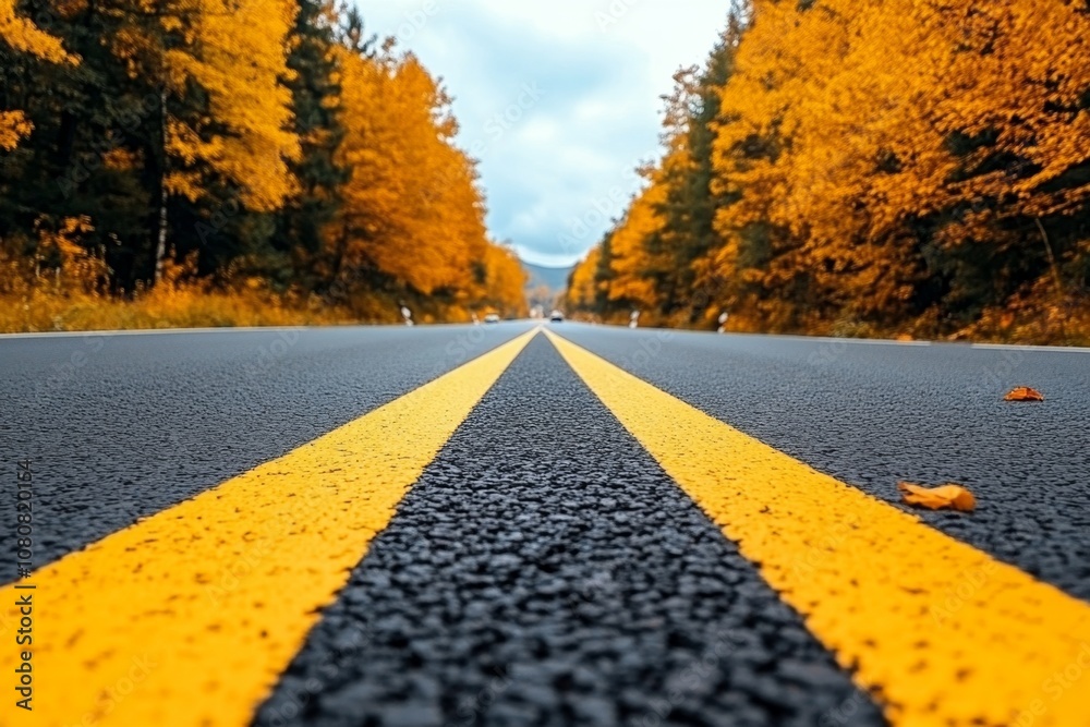 Poster minimalist straight road with abstract trees on each side, soft colors, and uncluttered design