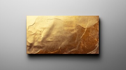Rectangular gold textured canvas with abstract patterns on a simple gray background, showcasing a luxurious and minimalist art style.
