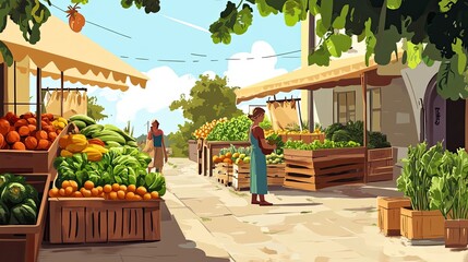 Fototapeta premium A woman shopping for fresh produce at an outdoor market