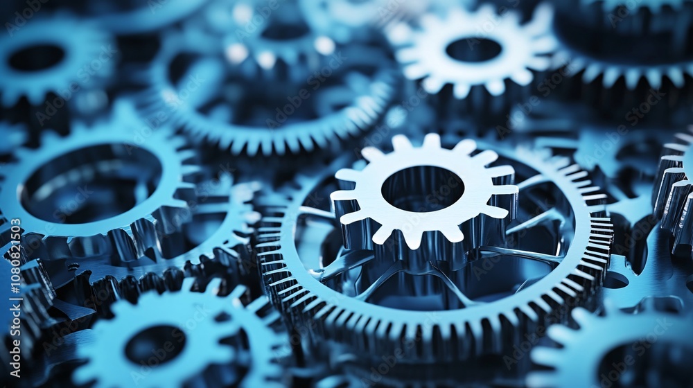 Poster Interlocking gears rotating smoothly in a complex mechanism