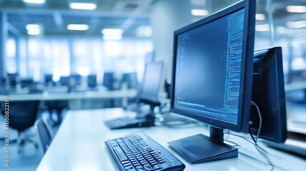 Aufkleber Computer showing source code in modern open plan office