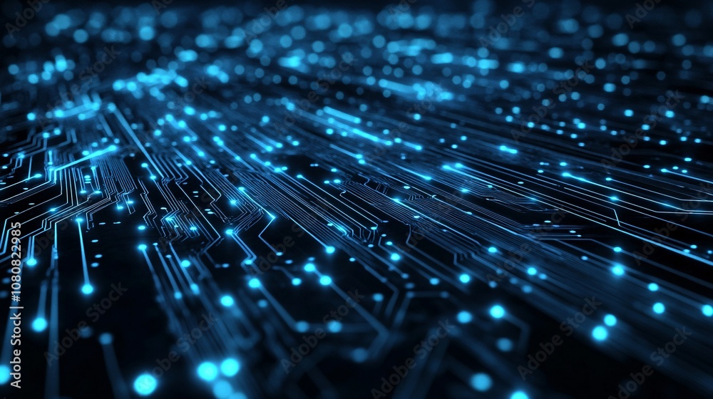 Aufkleber futuristic printed circuit board pulsating with blue lights