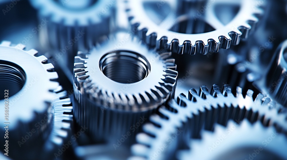 Aufkleber Close-up view of interlocking metal gears working together in a complex mechanism