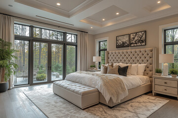 chambres à coucher, lit douillet, intérieur 3D réaliste, décoration, tendance, architecte, design, mode, chaleureux, confortable, naturel, cocooning, zen, douceur, blanc, beige, lin, épuré, fourrure