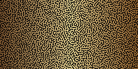 Abstract Reaction-diffusion Turing pattern natural texture golden gradient color scheme. Linear design with biological algorithm psychedelic background. Reaction-diffusion or truing patter
