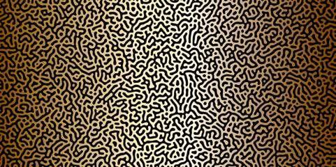 Abstract Reaction-diffusion Turing pattern natural texture golden gradient color scheme. Linear design with biological algorithm psychedelic background. Reaction-diffusion or truing patter