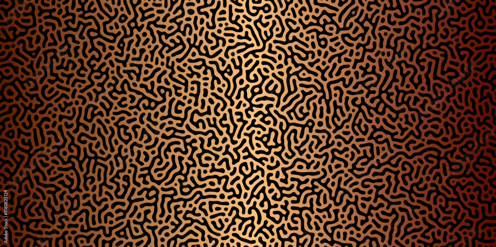 Poster abstract reaction-diffusion turing pattern natural texture golden gradient color scheme. linear desi