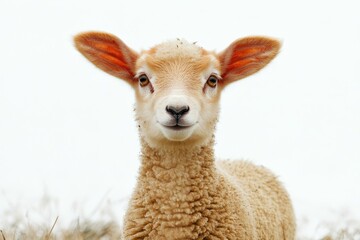 Obraz premium Close-up of a fluffy lamb with big ears.