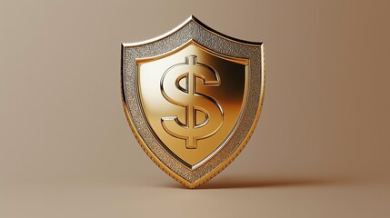 Golden Shield with Dollar Sign Symbolizing Financial Security, Protection Against Economic Risks, and Wealth Preservation in Modern Financial Context