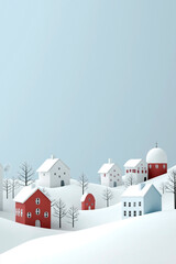 3d wooden christmas town, toy trees and houses