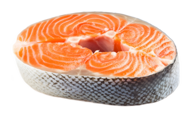 salmon raw steak isolated on white background 