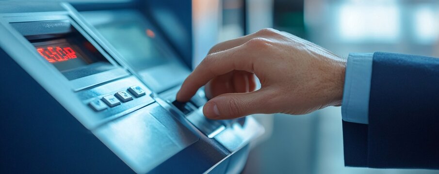 Businessman using digital control panel entering access code
