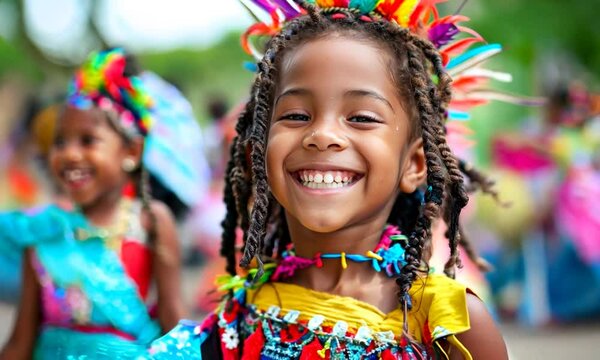 Smiling girl in a colorful costume
