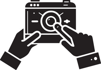 Camera holding-hands silhouette vector icon 