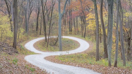 Obraz premium Serene Winding Path Through Autumn Forest with Colorful Foliage and Soft Light Inviting Tranquility and Reflection in Nature's Beauty