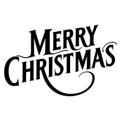 Black and white Merry Christmas lettering text vector icon illustration.