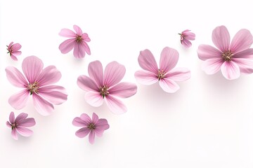 Fototapeta premium Delicate Pink Flowers on White Background: A Minimalist Floral Arrangement
