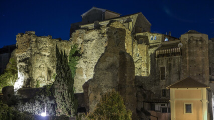 Terme di Caracalla in beautiful town of Albano Laziale night timelapse hyperlapse, Italy