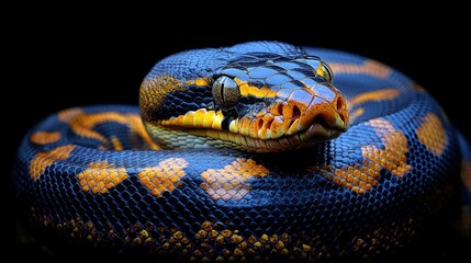 Obraz premium A close-up of a vibrant, patterned snake coiled elegantly.