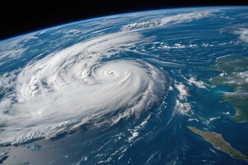 A breathtaking image of the Earth's oceans from space with a large storm system, water cycle, sea surface tension