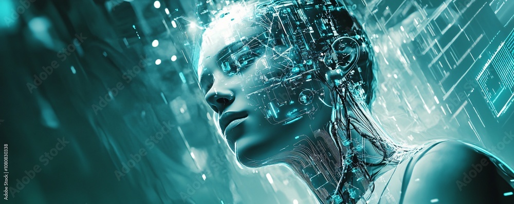 Aufkleber Artificial intelligence: humanoid robot showing advanced technology and machine learning
