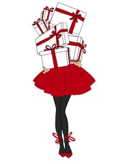 Fashion girl with gift boxes.