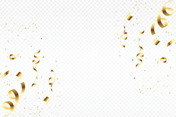 Gold confetti luxury background. Confetti celebration party background design, Falling shiny golden confetti isolated on transparent background