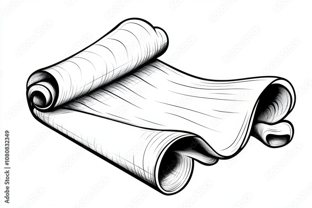 Poster a 2d illustration of a blank piece of paper with simple line details, set on a plain white backgroun