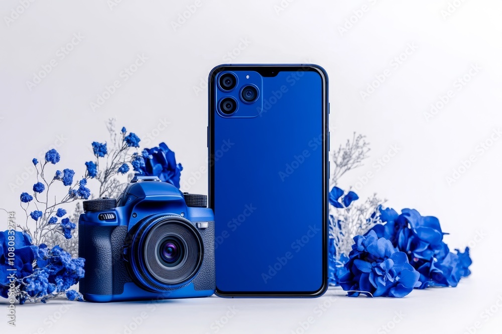 Poster a clean outline of a smartphone with a camera icon, representing photography and simplicity