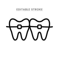 Teeth braces icon. Dental braces, bracket, orthodontic, dentistry symbol outline icon. Editable stroke