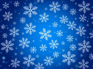 Snowflakes scattered on a vibrant blue background, creating a whimsical winter atmosphere during the holiday season
