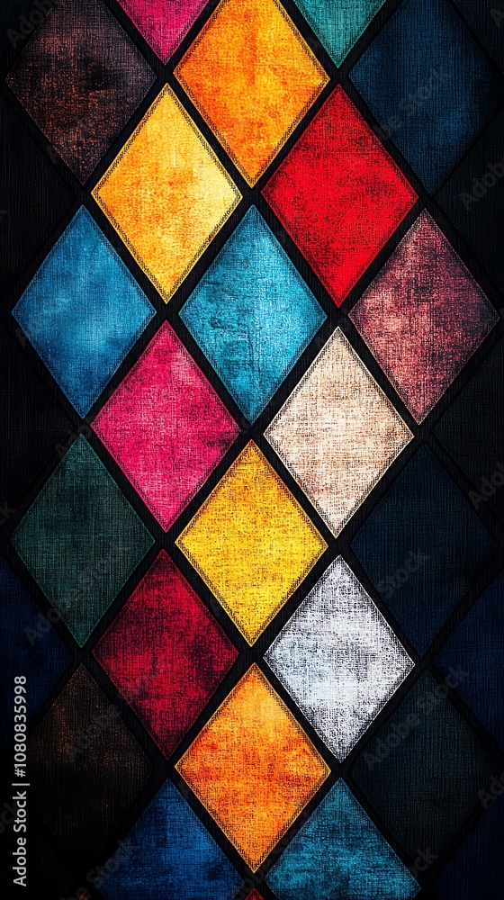 Poster A colorful diamond pattern with a distressed texture, creating a visually interesting and abstract design.