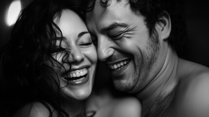 Fototapeta premium Romantic black and white couple portrait with playful tickling